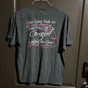 Port and Company Charcoal Tee with Pink and White Cowgirl Graphic